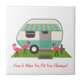 Retro Camper mit Flamingos Fliese (Vorderseite)