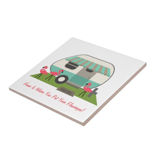 Retro Camper mit Flamingos Fliese (Seite)