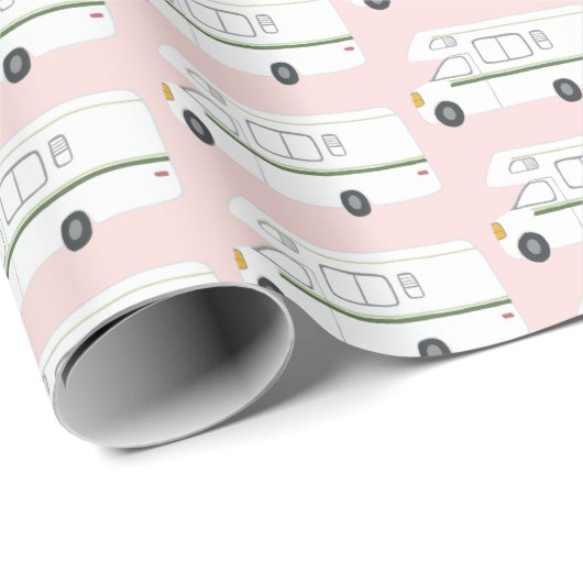 Retro Camper Motorhome rosa Umhüllungspapier Geschenkpapier (Rolleneckpunkt)