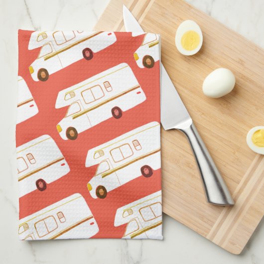 Retro Camper Motorhome RV rotes Küchentuch (Viertel Falte)