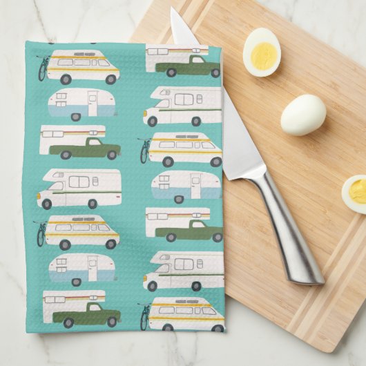 Retro Camper Motorhome RV Vanlife Aquamarin Geschirrtuch (Viertel Falte)