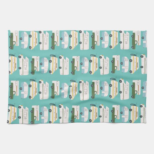 Retro Camper Motorhome RV Vanlife Aquamarin Geschirrtuch (Horizontal)