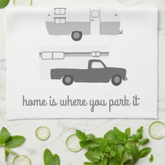 Retro Camper Motorhome RV Vanlife Grau White Geschirrtuch (Gefaltet)