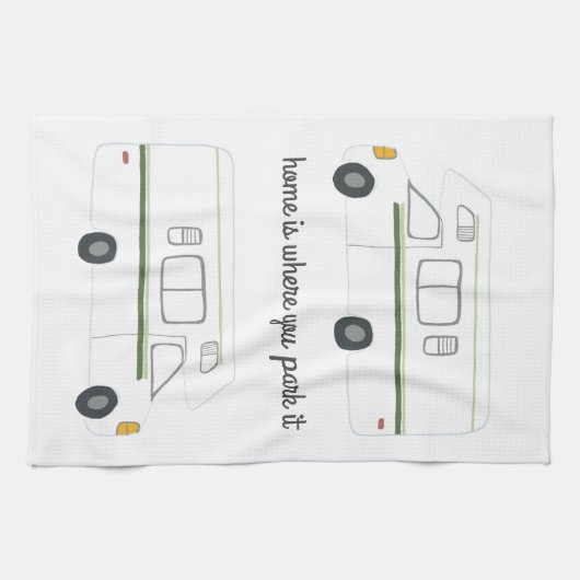 Retro Camper Motorhome RV Vanlife Green Geschirrtuch (Horizontal)