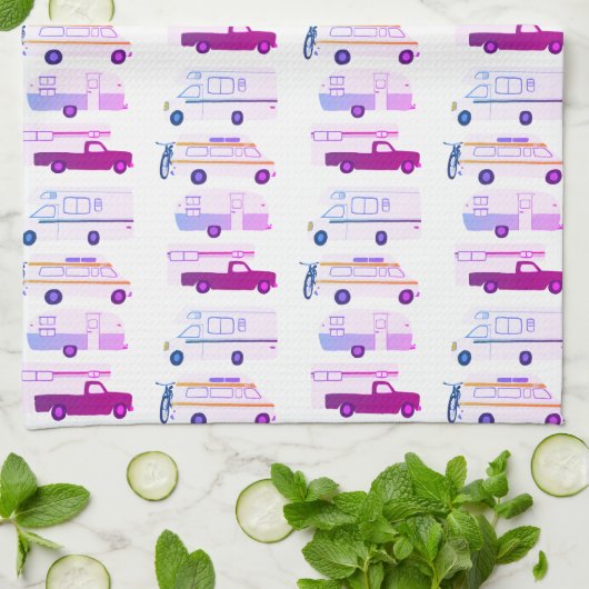 Retro Camper Motorhome RV Vanlife Lila Geschirrtuch (Gefaltet)