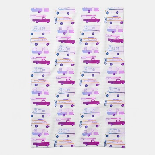 Retro Camper Motorhome RV Vanlife Lila Geschirrtuch (Vertikal)