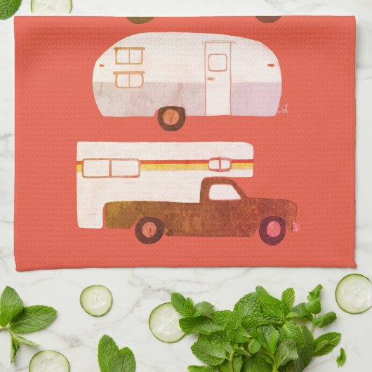 Retro Camper Motorhome RV Vanlife Rot erschüttert Geschirrtuch (Gefaltet)