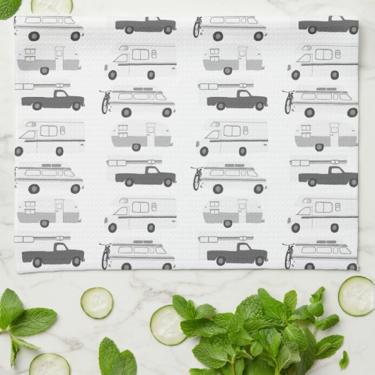 Retro Camper Motorhome RV Vanlife Schwarz Weiß Geschirrtuch (Gefaltet)