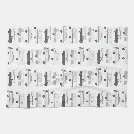 Retro Camper Motorhome RV Vanlife Schwarz Weiß Geschirrtuch (Horizontal)