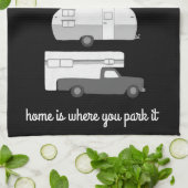 Retro Camper Motorhome RV Vanlife Schwarz-weiß Geschirrtuch (Gefaltet)