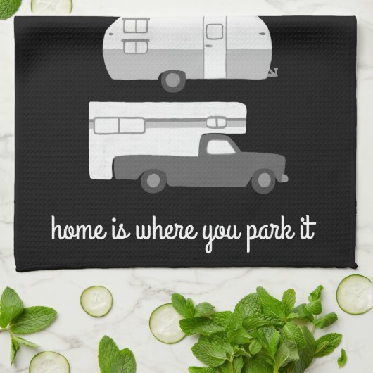 Retro Camper Motorhome RV Vanlife Schwarz-weiß Geschirrtuch (Gefaltet)