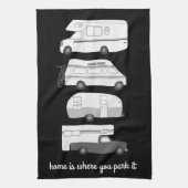 Retro Camper Motorhome RV Vanlife Schwarz-weiß Geschirrtuch (Vertikal)
