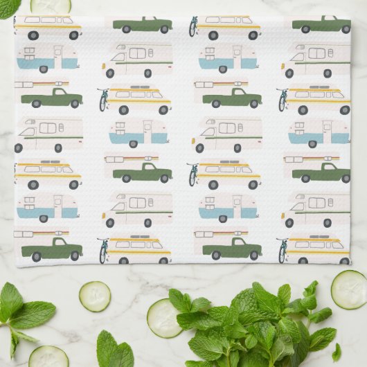 Retro Camper Motorhome RV Vanlife White Geschirrtuch (Gefaltet)