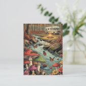 Retro-Camper, Pilze, Bach und Blumen Postkarte (Stehend Vorderseite)