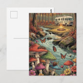 Retro-Camper, Pilze, Bach und Blumen Postkarte (Vorne/Hinten)