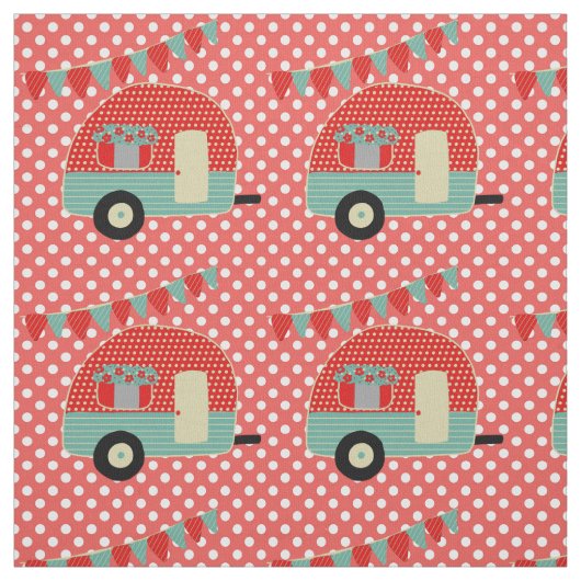 Retro Camper Red Aqua Punkt Muster Fabric Stoff (Muster)