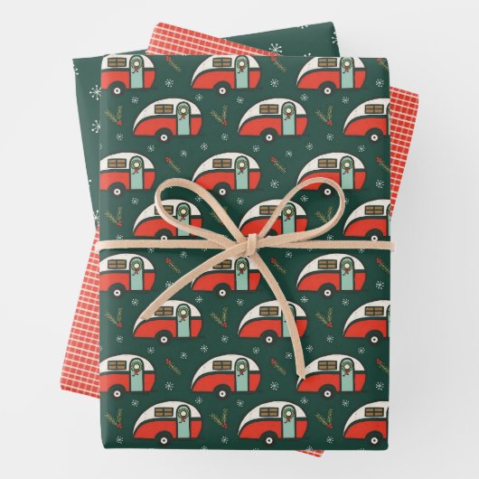 Retro Camper Rustikales Weihnachtsfest Camping Grü Geschenkpapier Set (Beispiel)