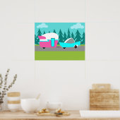 Retro Camper / Trailer and Car Poster (Küche)