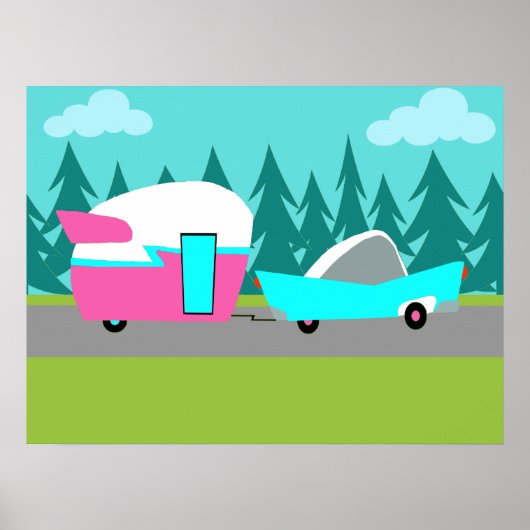 Retro Camper / Trailer and Car Poster (Vorne)