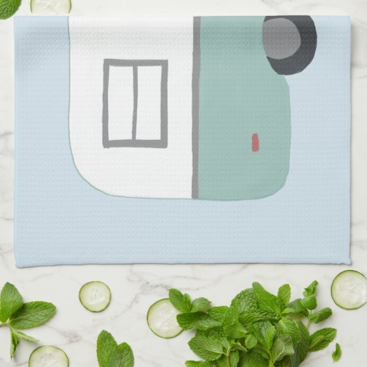 Retro Camper Trailer blaues Küchentuch (Gefaltet)