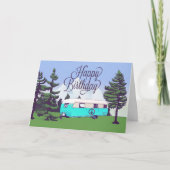 Retro Camper Trailer mit Mountain View Geburtstag Karte (Vorderseite)