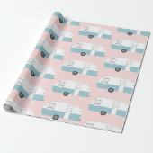 Retro Camper Trailer Pink Packpapier (Ungerollt)