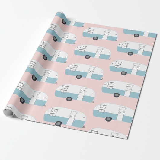 Retro Camper Trailer Pink Packpapier (Ungerollt)