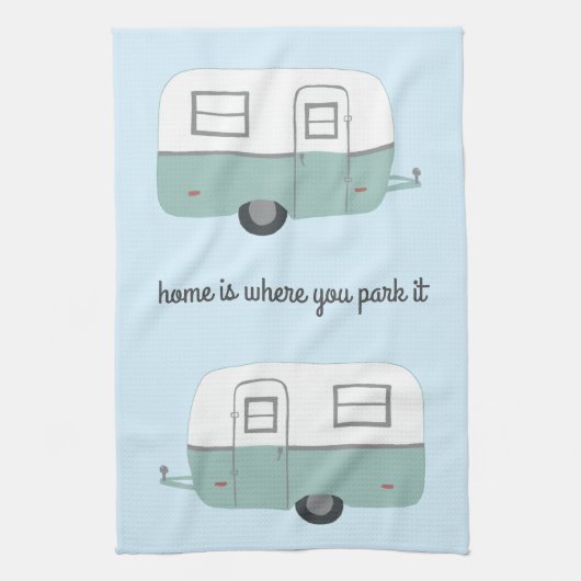 Retro Camper Trailer RV Motorhome Blau Geschirrtuch (Vertikal)