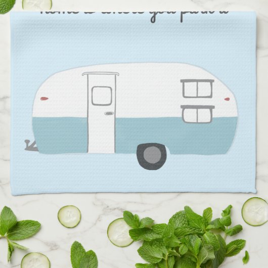 Retro Camper Trailer RV Motorhome Blau Geschirrtuch (Gefaltet)