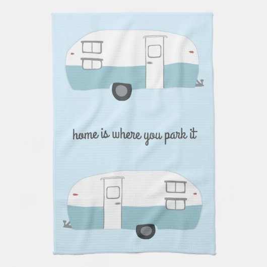 Retro Camper Trailer RV Motorhome Blau Geschirrtuch (Vertikal)