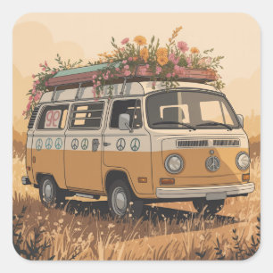 Retro-Camper-Van-Aufkleber – Quadratischer Aufkleber