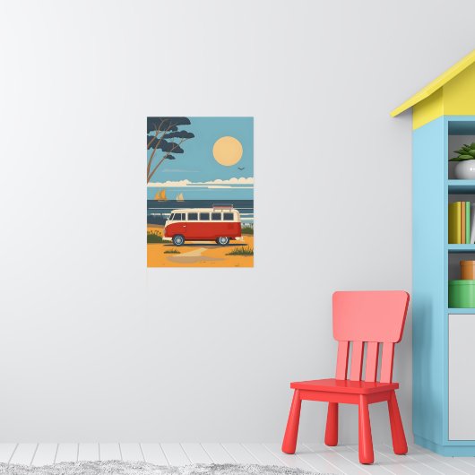 Retro Camper Van Beach Road Trip Art Poster (Kinderzimmer 1)