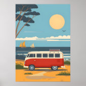 Retro Camper Van Beach Road Trip Art Poster (Vorne)