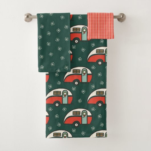 Retro Camper Van Christmas Badhandtuch Set (Insitu)