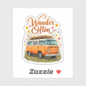 Retro Camper Van Floral Sticker (Blatt)