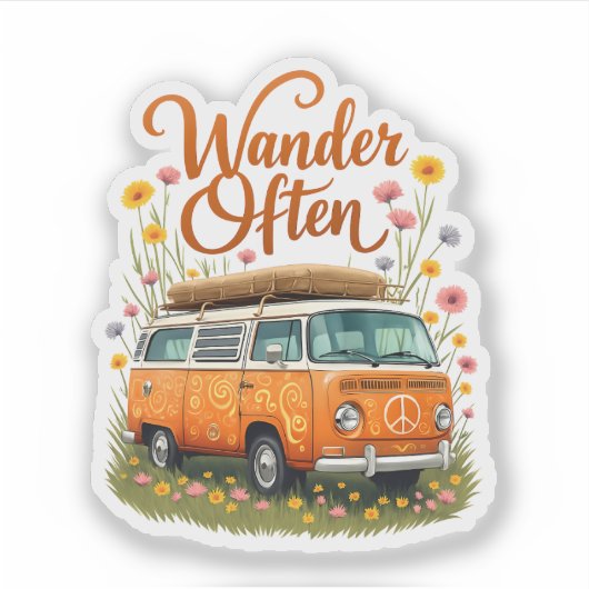 Retro Camper Van Floral Sticker (Vorderseite)