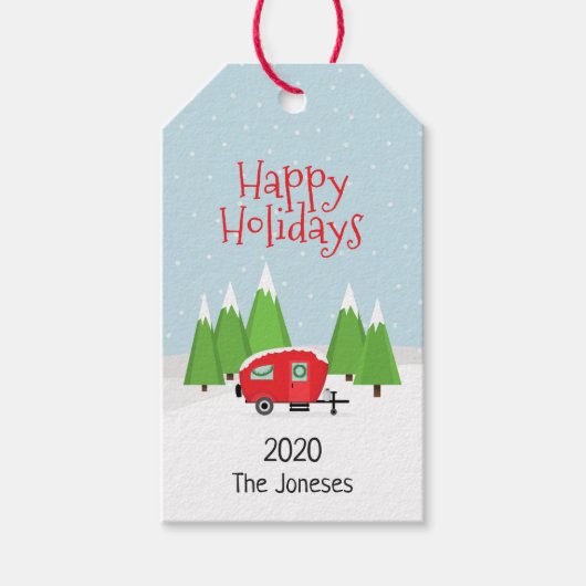 Retro Camper Weihnachten Geschenkanhänger (Vorderseite)