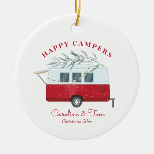 Retro Camper Weihnachten glücklich Campers Urlaub Keramik Ornament (Vorne)
