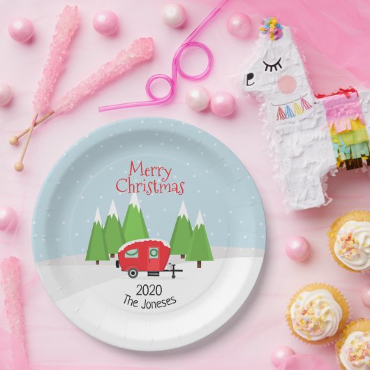 Retro Camper Weihnachten Pappteller (Party)