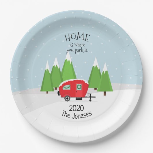 Retro Camper Weihnachten Pappteller (Vorderseite)