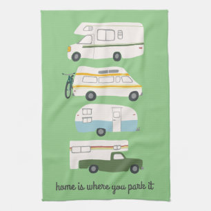 Retro Camper Wohnmobil RV Vanlife Grün Geschirrtuch