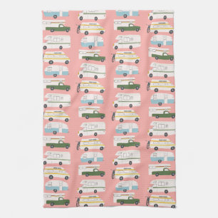 Retro Camper Wohnmobil RV Vanlife Pink Geschirrtuch