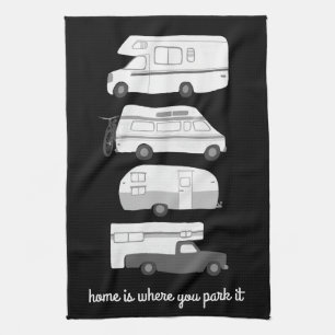 Retro Camper Wohnmobil RV Vanlife Schwarz Weiß Geschirrtuch