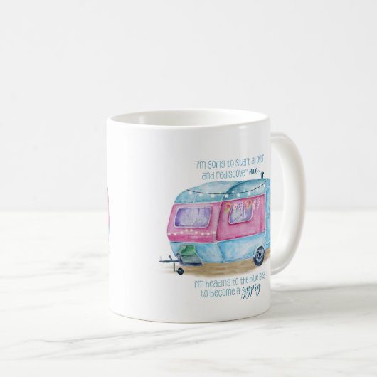 Retro Camper-Wohnwagen-Blau | rosa u. weißes Kaffeetasse (VorderseiteRechts)