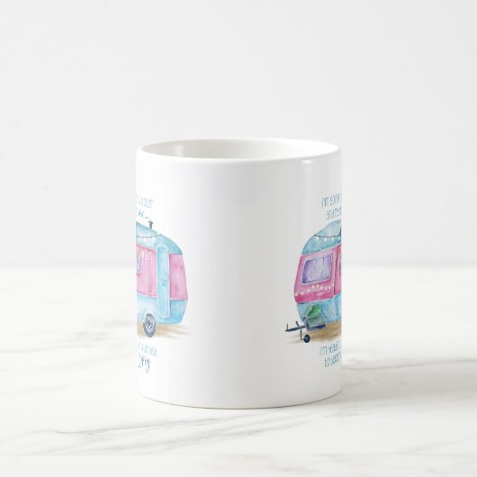 Retro Camper-Wohnwagen-Blau | rosa u. weißes Kaffeetasse (Mittel)