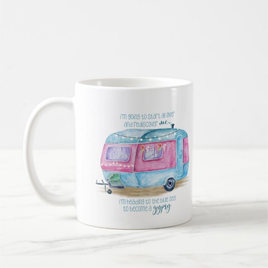 Retro Camper-Wohnwagen-Blau | rosa u. weißes Kaffeetasse (Links)