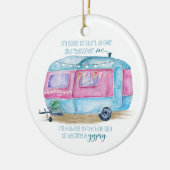 Retro Camper-Wohnwagen-Blau | rosa u. weißes Keramik Ornament (Links)