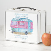 Retro Camper-Wohnwagen-Blau | rosa u. weißes Metall Brotdose (Beispiel)