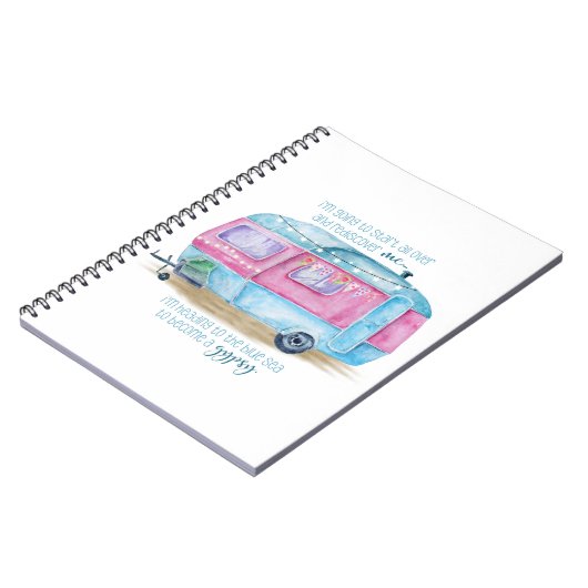 Retro Camper-Wohnwagen-Blau | rosa u. weißes Notizblock (Linke Seite)