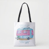 Retro Camper-Wohnwagen-Blau | rosa u. weißes Tasche (Vorderseite)